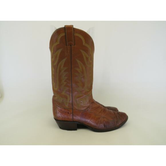 Justin Brown Leather Ostrich Cowboy Western Boots Mens Size 10 D main image 10